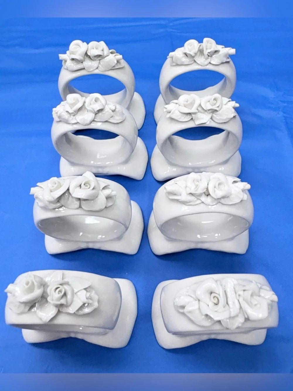 Vintage Wihelm Rittirsch Germany Porcelain Rose Napkin Rings Set of 8